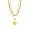 Simple Double Layer Chain Queen Portrait Round Pendant Titanium Steel Necklace With Geometric Pattern And Electroplating