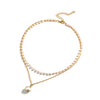 Simple Double Layer Pearl O Chain Necklace For Women Alloy Material With Electroplating Treatment Geometric Styling