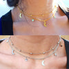 Simple Double Moon Star Short Necklace With Round Beads Alloy Clavicle Chain Collar Electroplated Wholesale