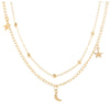 Simple Double Moon Star Short Necklace With Round Beads Alloy Clavicle Chain Collar Electroplated Wholesale