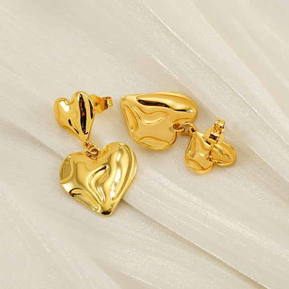 Simple Doublelayer Love Earrings 316L Stainless Steel Electroplated Peach Heart Women's