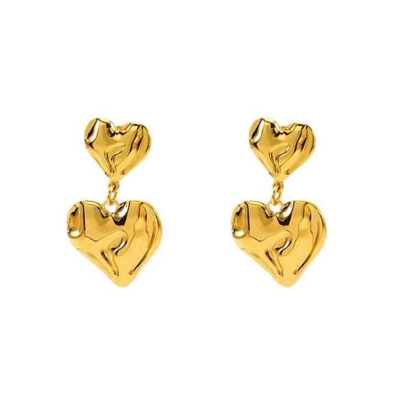 Simple Doublelayer Love Earrings 316L Stainless Steel Electroplated Peach Heart Women's