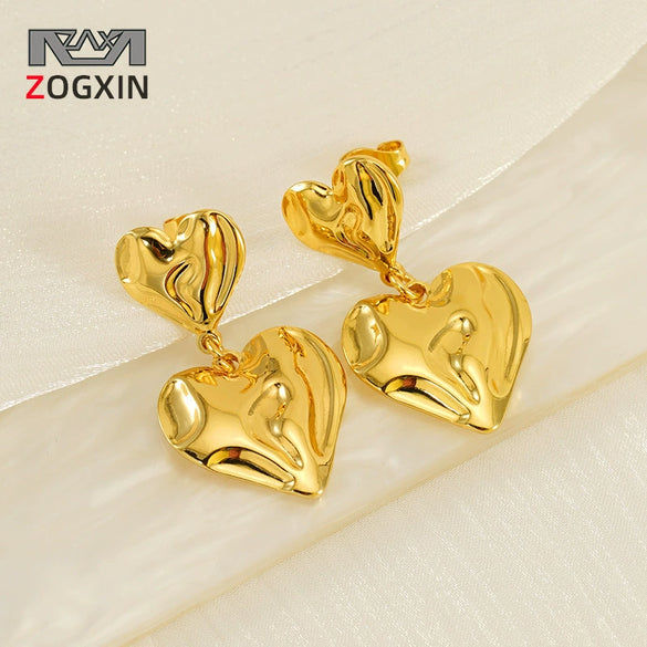 Simple Doublelayer Love Earrings 316L Stainless Steel Electroplated Peach Heart Women's