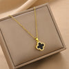 Simple Doublesided Fourleaf Clover Titanium Steel Necklace For Women Electroplated Geometric Design Twisted Chain With Mixed Gem Inlay