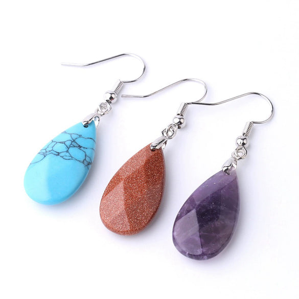 Simple Drop Shape Natural Stone Quartz Crystal Earrings With Copper Accessories Semi Precious Stone Diamond Cut Craft Earrings