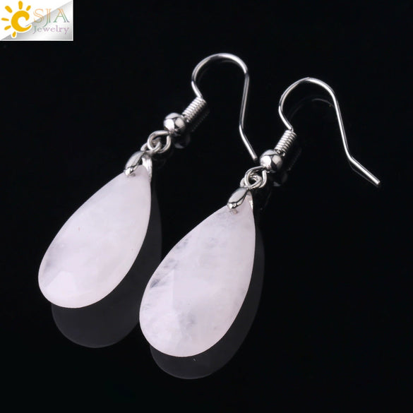 Simple Drop Shape Natural Stone Quartz Crystal Earrings With Copper Accessories Semi Precious Stone Diamond Cut Craft Earrings