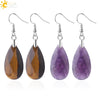 Simple Drop Shape Natural Stone Quartz Crystal Earrings With Copper Accessories Semi Precious Stone Diamond Cut Craft Earrings