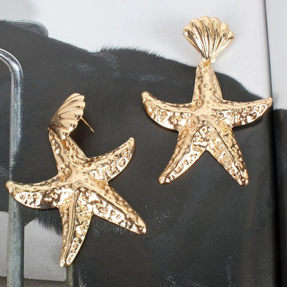 Lady Fashion Ethnic Style Starfish Plating Inlaid Shell Alloy No Inlaid Earrings