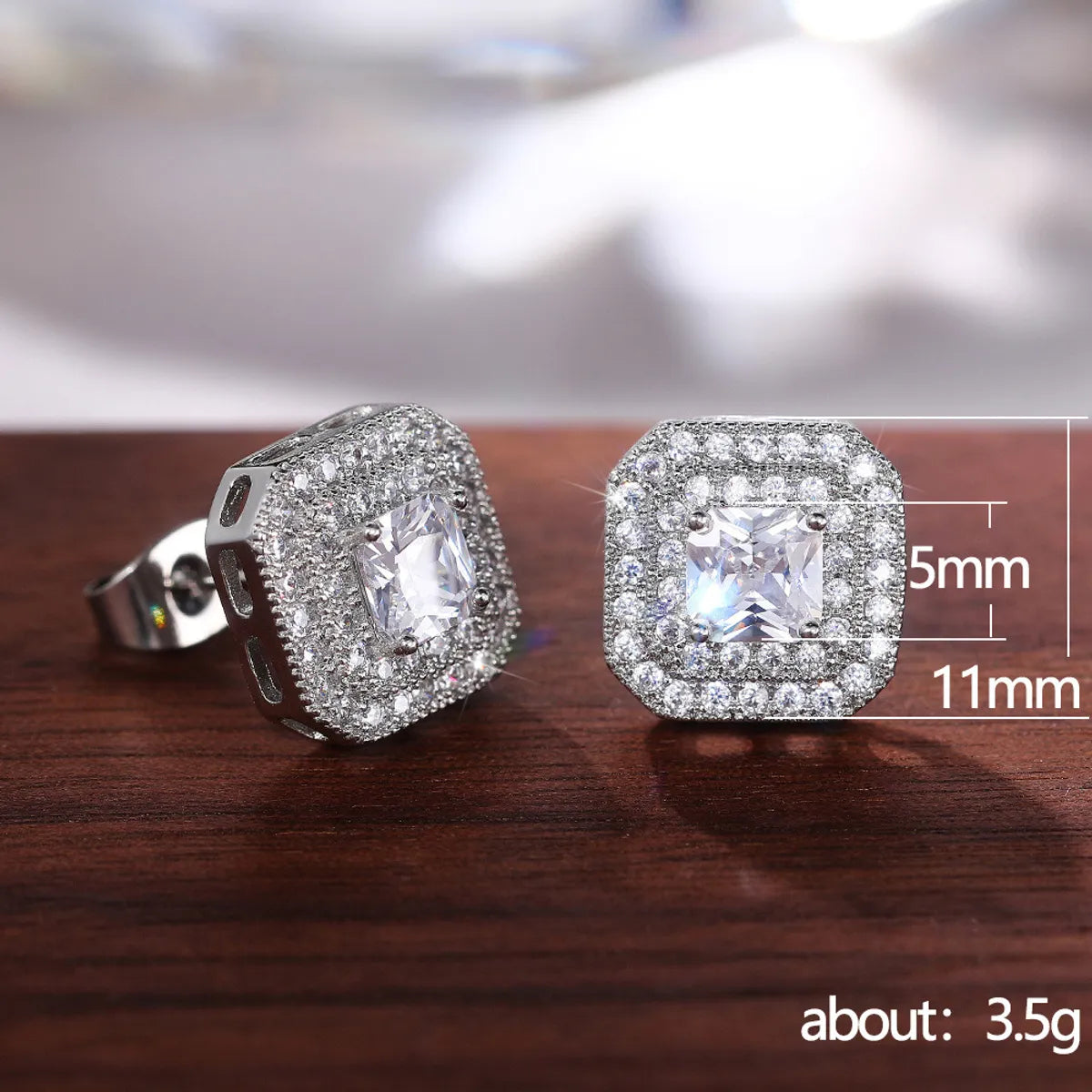 Simple Earrings Fashion Classic Square Zircon Copper Earrings