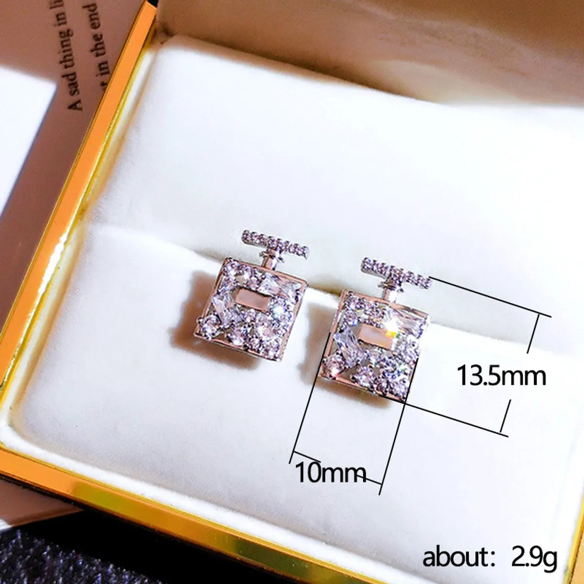 Simple Earrings Trendy Perfume Box Copper Zircon Earrings