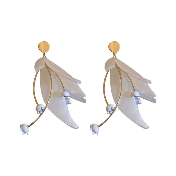 Simple Electroplated Acrylic Flower Petal Long Earrings Elegant Floral Dangle Earrings For Women