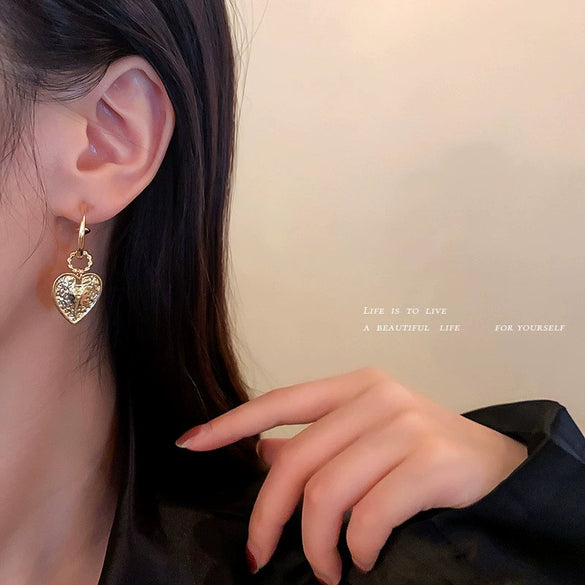 Simple Electroplated Alloy Double Heart Earrings Sweet Versatile Heart Shaped Two Wear Fashion Earrings