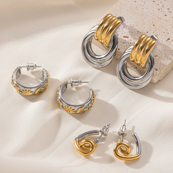 Simple Electroplated Geometric Titanium Steel Earrings For Women With Gold Twotone Design
