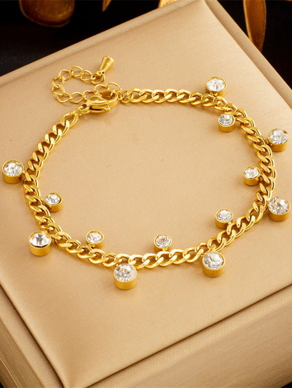 Simple Elegant All Match Irregular Round Diamond Chain Titanium Steel Jewelry Bracelet With Geometric Pattern And Electroplating