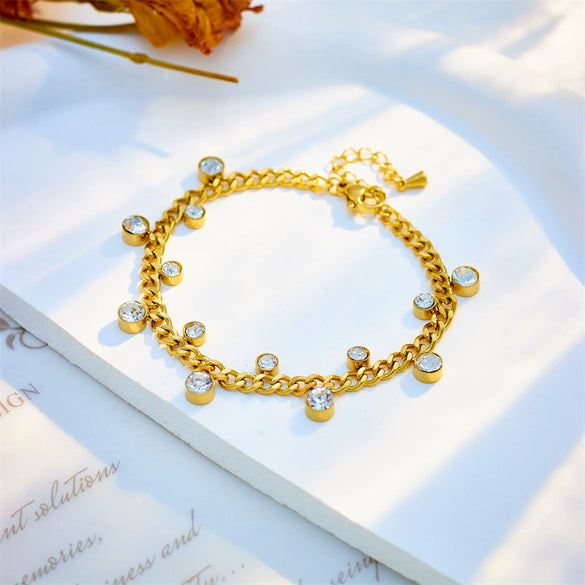 Simple Elegant All Match Irregular Round Diamond Chain Titanium Steel Jewelry Bracelet With Geometric Pattern And Electroplating