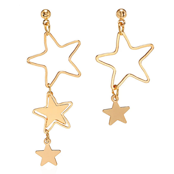 Simple Elegant Alloy Hollow Star And Heart Asymmetric Stud And Long Earrings With Electroplated Finish For Women