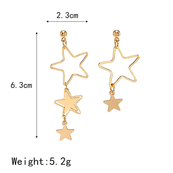Simple Elegant Alloy Hollow Star And Heart Asymmetric Stud And Long Earrings With Electroplated Finish For Women