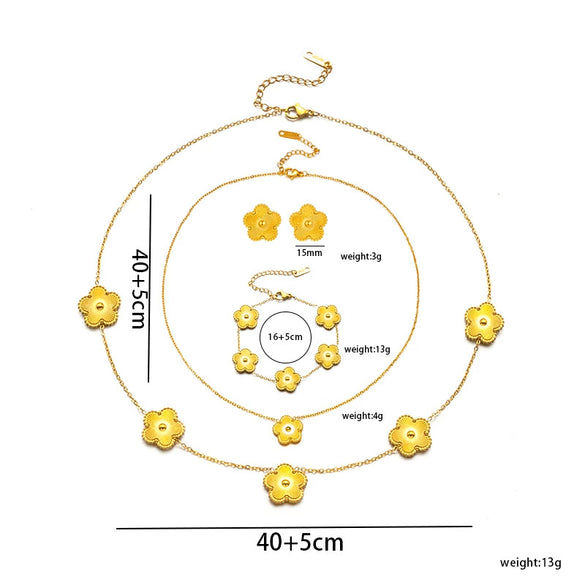 Simple Elegant Fiveleaf Flower Clover Jewelry Suit For Women Geometric Pattern Titanium Steel Laser Electroplated