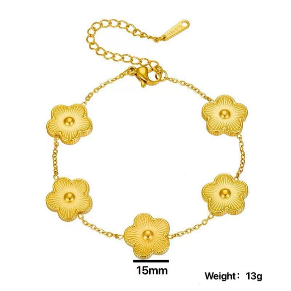 Simple Elegant Fiveleaf Flower Clover Jewelry Suit For Women Geometric Pattern Titanium Steel Laser Electroplated