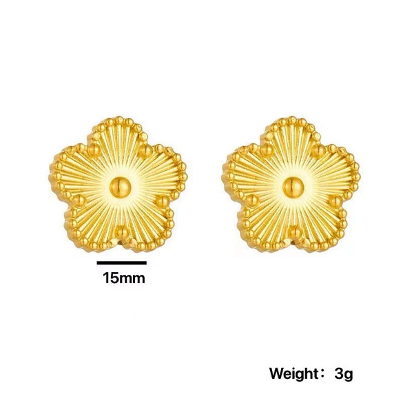 Simple Elegant Fiveleaf Flower Clover Jewelry Suit For Women Geometric Pattern Titanium Steel Laser Electroplated
