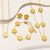 Simple Elegant Fiveleaf Flower Clover Jewelry Suit For Women Geometric Pattern Titanium Steel Laser Electroplated