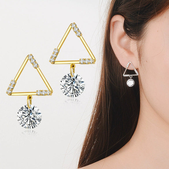 Simple Elegant Geometric Triangle Earrings For Women With Silver Needle Copper And Inlaid Zircon Electroplated Fashion Jewelry