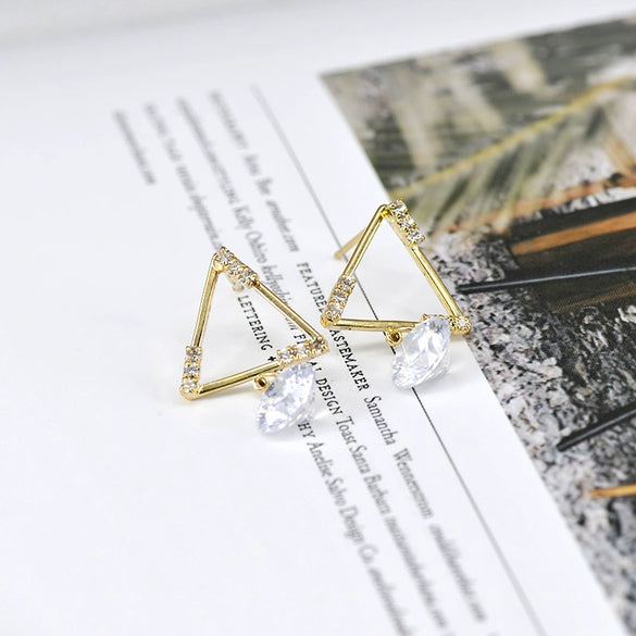 Simple Elegant Geometric Triangle Earrings For Women With Silver Needle Copper And Inlaid Zircon Electroplated Fashion Jewelry