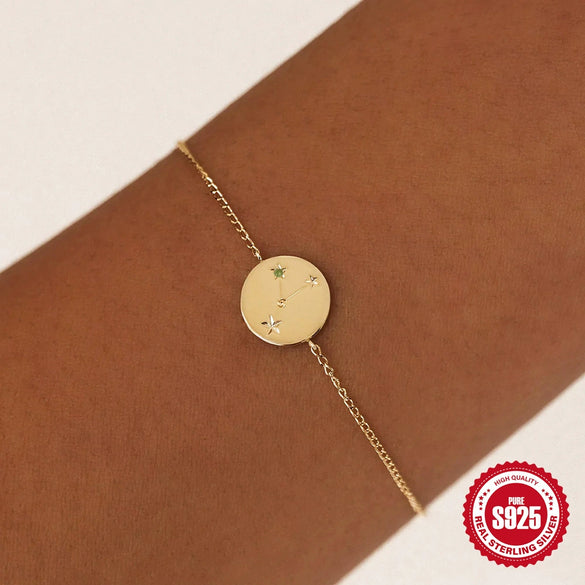 Simple Elegant S925 Sterling Silver Twelve Constellation Geometric Bracelet For Women Electroplated