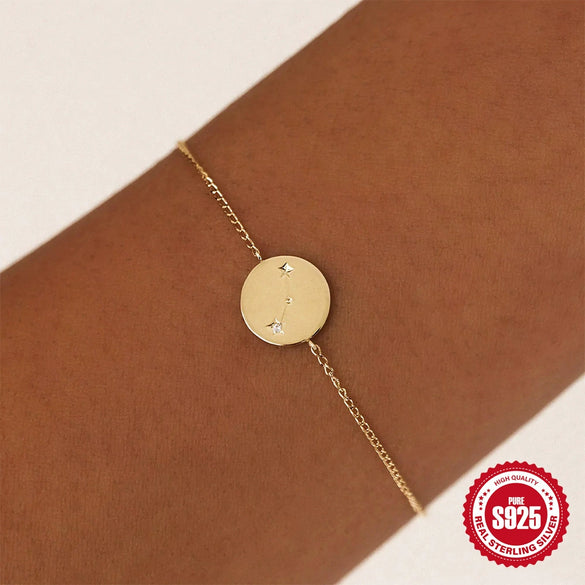 Simple Elegant S925 Sterling Silver Twelve Constellation Geometric Bracelet For Women Electroplated