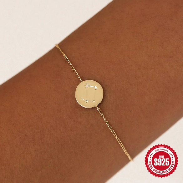 Simple Elegant S925 Sterling Silver Twelve Constellation Geometric Bracelet For Women Electroplated