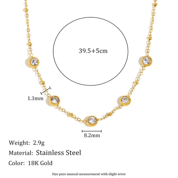 Simple Elegant Versatile Stylish Women's Necklace Stainless Steel 18K Gold Plated With 5 Round Zirconium Clip Bead Chain Geometric Pattern Electroplated