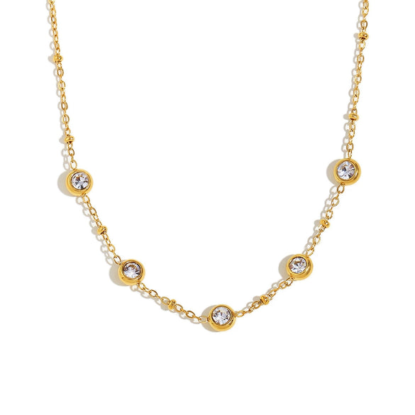 Simple Elegant Versatile Stylish Women's Necklace Stainless Steel 18K Gold Plated With 5 Round Zirconium Clip Bead Chain Geometric Pattern Electroplated