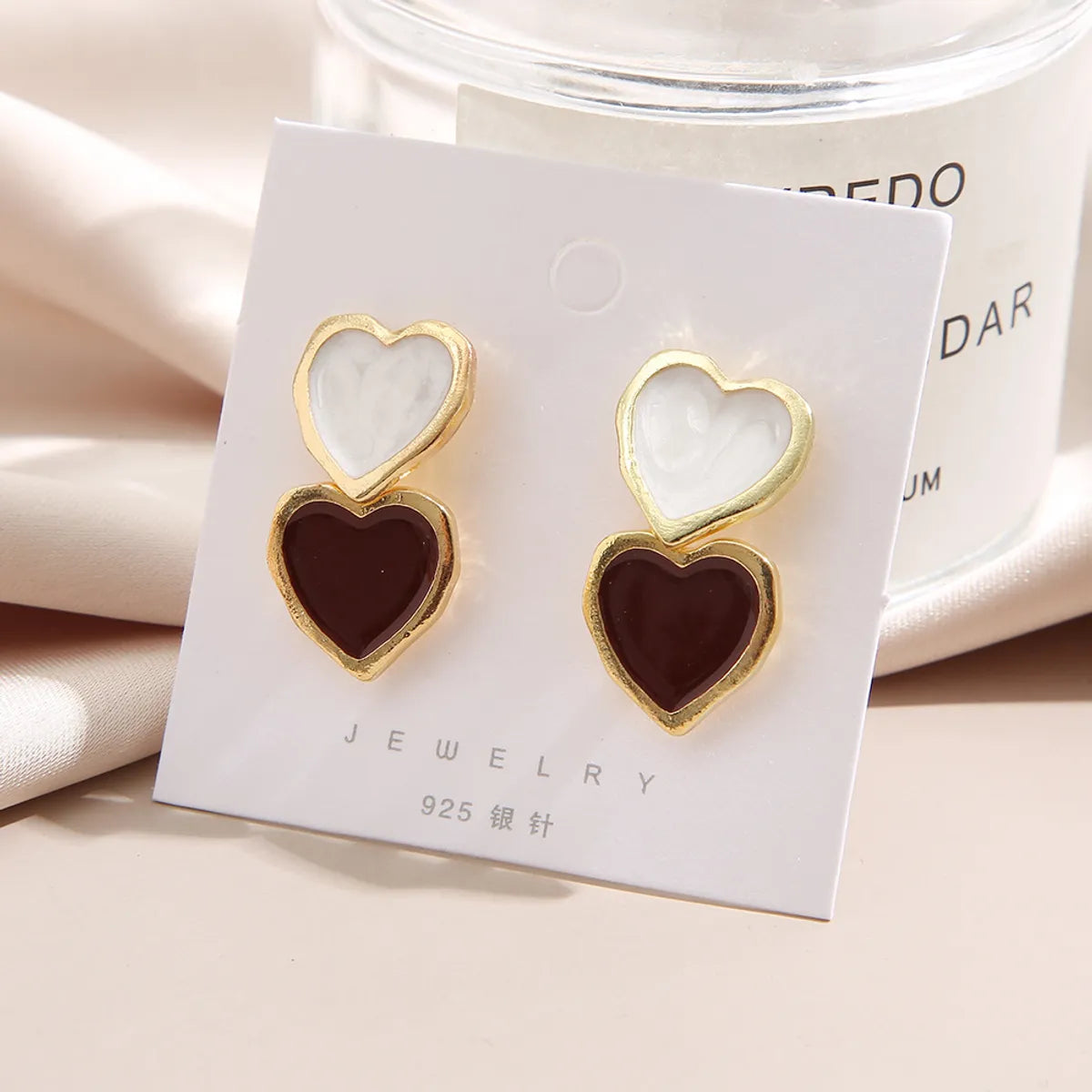 Simple Elegant Women's White Red Dropping Oil Love Heart Earrings