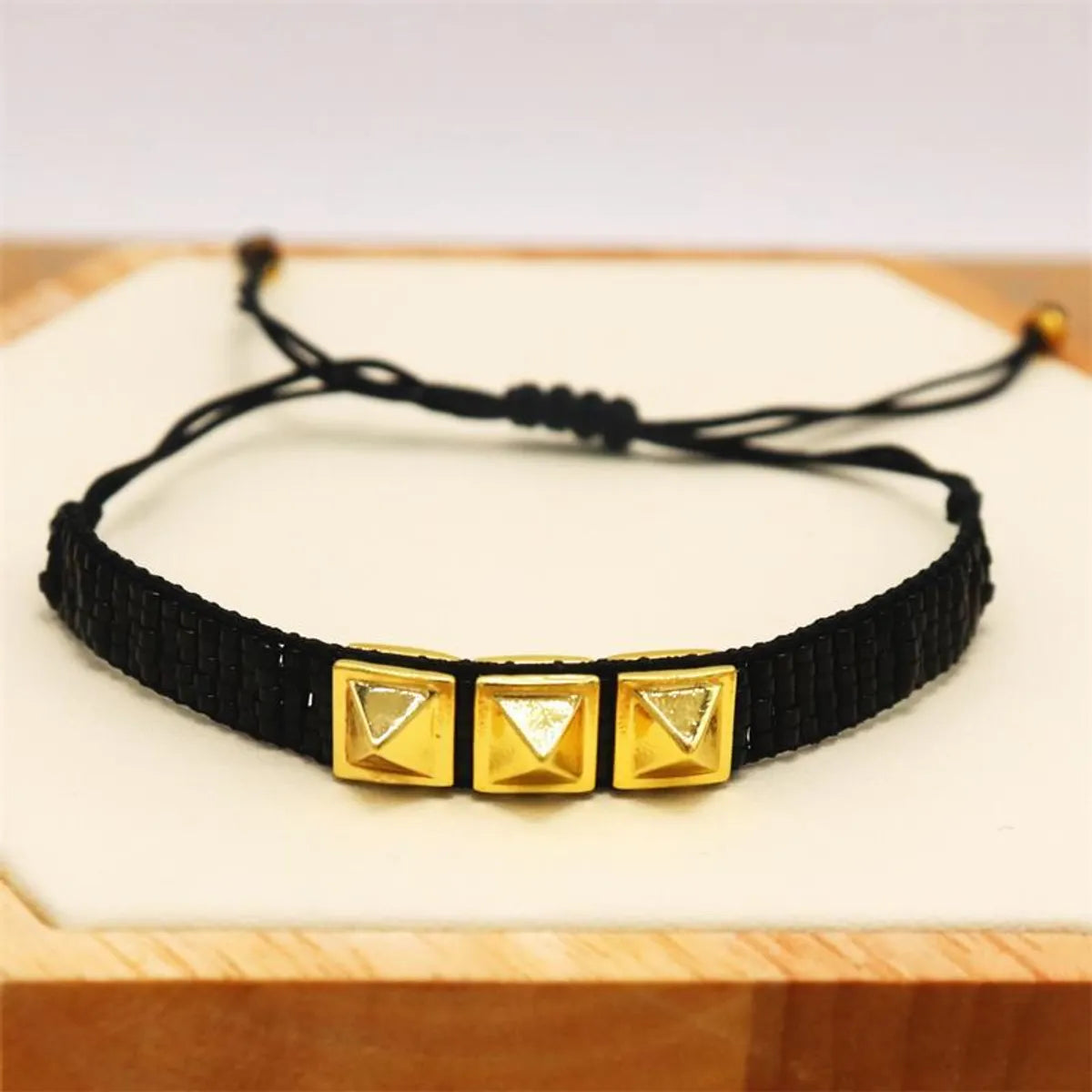 Streetwear Square Alloy Glass Wholesale Drawstring Bracelets