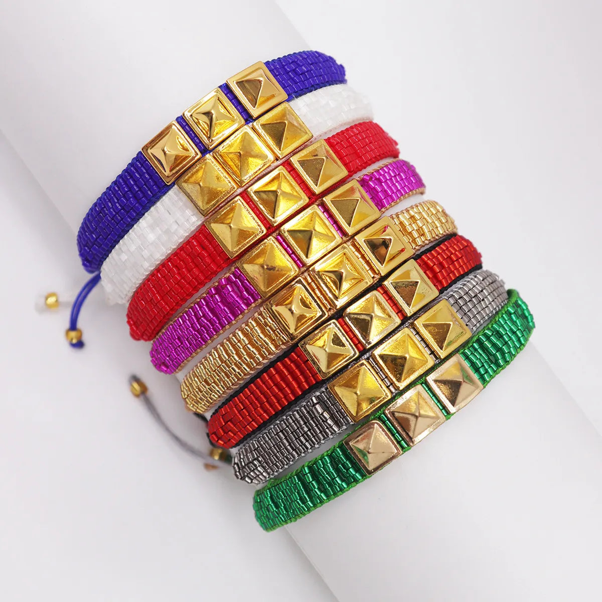 Streetwear Square Alloy Glass Wholesale Drawstring Bracelets