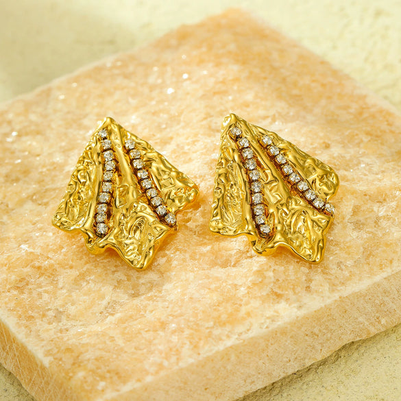Simple Exaggerated Titanium Steel Geometric Stripe Zircon Stainless Steel 18K Electroplated Earrings For Women