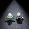 Simple Fan Shaped Pearl Stud Earrings Copper Inlaid Zircon Electroplated Geometric Design Women's Fashion Jewelry Wholesale
