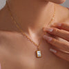 Simple Fashion All Match Square Pendant Necklace With White Sea Shells Titanium Steel Plated 18K True Gold Geometric Design