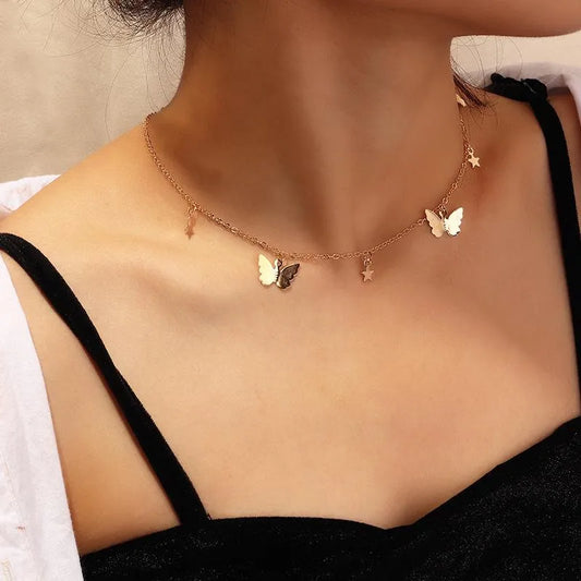 Simple Fashion Butterfly Necklace Personality Popular Five-Pointed Star Clavicle Chain Women Wholesales Fashion