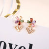 Simple Fashion Copper Five Petal Flower Earrings With Shiny Zircon Style Sweet Cute Eye Catching Floral Earrings