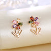 Simple Fashion Copper Five Petal Flower Earrings With Shiny Zircon Style Sweet Cute Eye Catching Floral Earrings