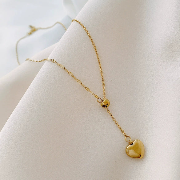 Simple Fashion Exquisite Gold Love Pull Titanium Steel Necklace For Women All Match Clavicle Chain Temperament Trendy Not Fading