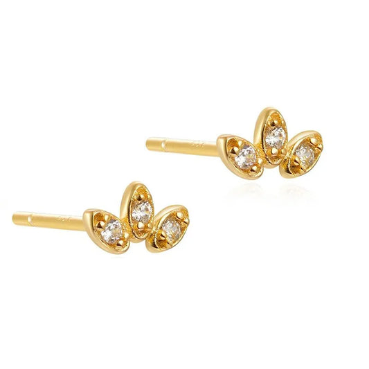 Simple Fashion Flower-Shaped Leaf Inlaid Zircon Copper Earrings