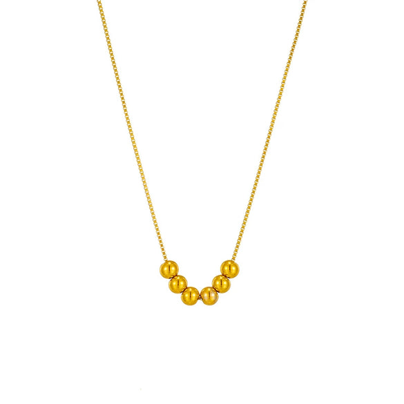 Simple Fashion Gold Round Beaded Titanium Steel Chain Jewelry Necklace With Geometric Pattern And Electroplating