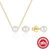 Simple Fashion Ins Style S925 Sterling Silver Pearl Stud Earrings Necklace Set With O Chain And Zircon Pendant Electroplated
