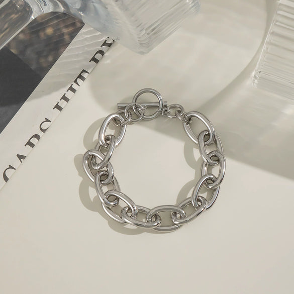 Simple Fashion Joker Chain Bracelet For Women Titanium Steel Accessories With Geometric Pattern And Pvd Vacuum Real Gold Electroplating
