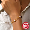 Simple Fashion S925 Sterling Silver Beaded Stacked Double Layer Gold Beaded Pearl Adjustable Women's Geometric Designed Bracelet