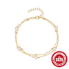 Simple Fashion S925 Sterling Silver Beaded Stacked Double Layer Gold Beaded Pearl Adjustable Women's Geometric Designed Bracelet