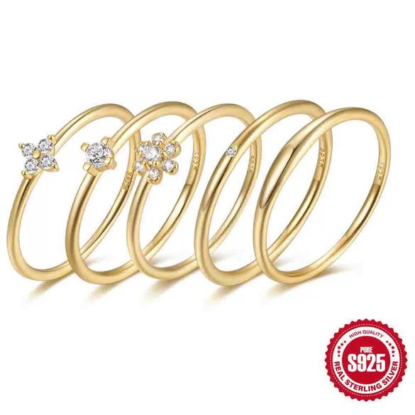 Simple Fashion S925 Sterling Silver Geometric Crystal Petals Ring With Four Claw Inlaid Zircon