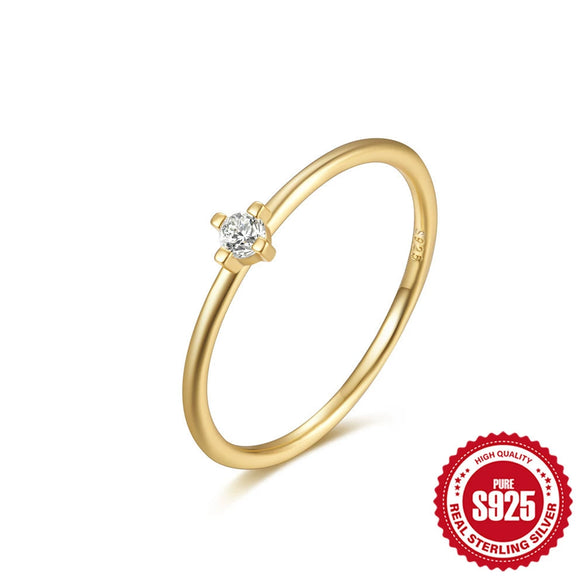 Simple Fashion S925 Sterling Silver Geometric Crystal Petals Ring With Four Claw Inlaid Zircon